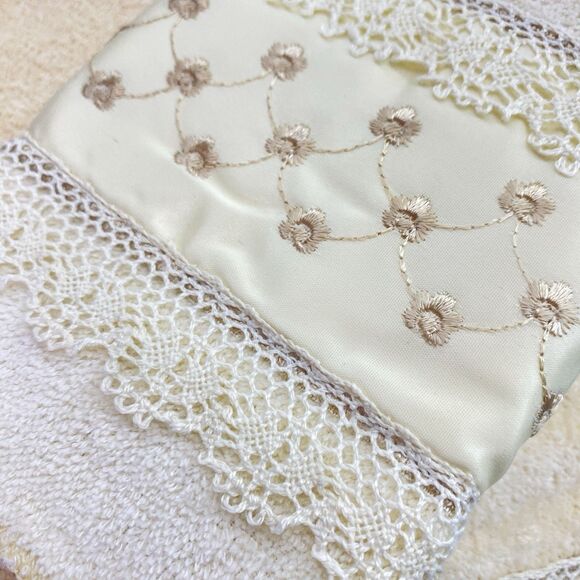 Vintage Saturday Knight Blue & Cream Floral Crochet-Trim Towel Sets of 2 New - Picture 3 of 10